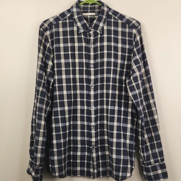O.N.S. Long Sleeve Cotton Plaid Print Button Down Shirt Small - Picture 2 of 6